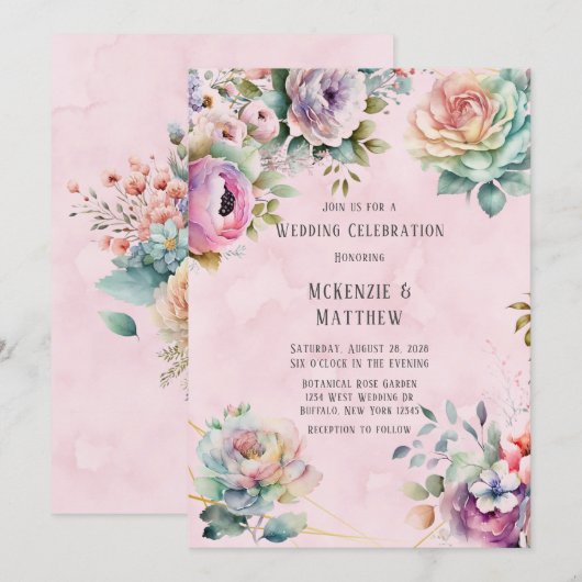 Spring Pastel Floral Bouquet Geometric Wedding IV Kaart (Voorkant / Achterkant)