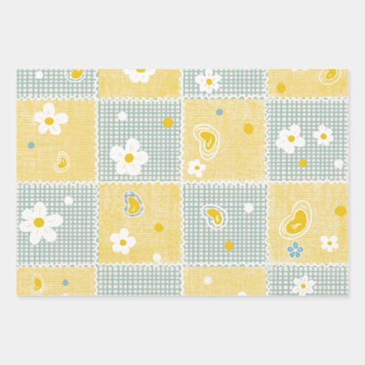 Spring Pastel Floral & Hearts Inpakpapier Vel (Voorkant)