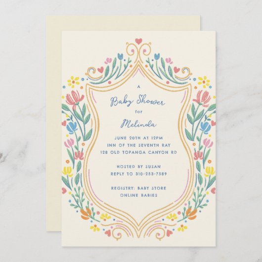 Spring Pastel Floral Shield Baby shower Kaart (Voorkant / Achterkant)