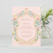 Spring Pastel Floral Shield Baby shower Kaart (Staand voorkant)