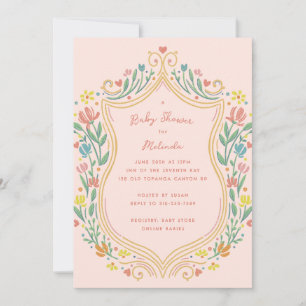 Spring Pastel Floral Shield Baby shower Kaart