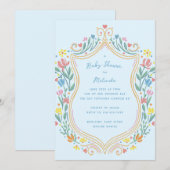 Spring Pastel Floral Shield Blauw Baby shower Kaart (Voorkant / Achterkant)