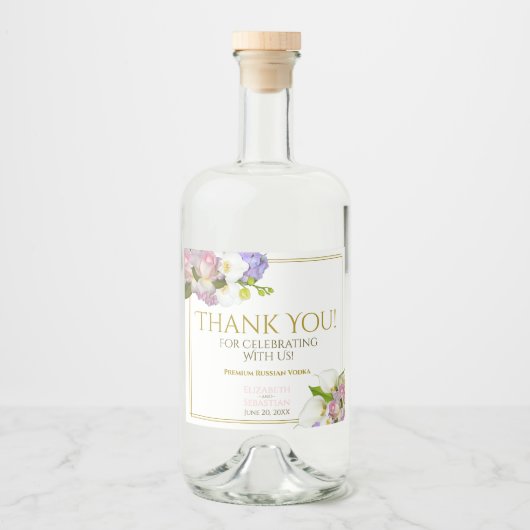 Spring Pastel Floral Weddenschap Bedankt Likeurfles Etiket (Voorkant)
