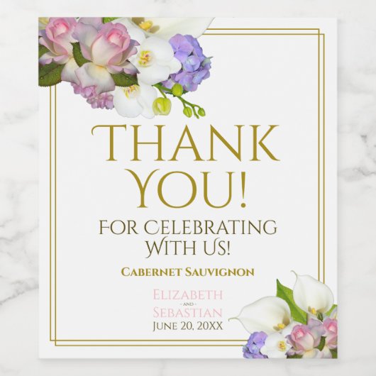 Spring Pastel Floral Weddenschap Bedankt Wijn Etiket (Enkel label)