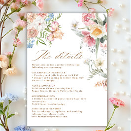 Spring pastel floral wildflower wedding details informatiekaartje