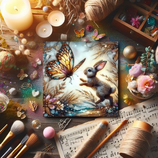 Spring Pastel Glas in lood Bunny Paasfeest Feestdagenkaart