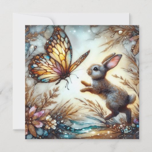 Spring Pastel Glas in lood Bunny Paasfeest Feestdagenkaart (Voorkant)