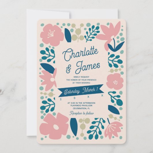 Spring Pastel Petals Wedding Invitation Kaart (Voorkant)