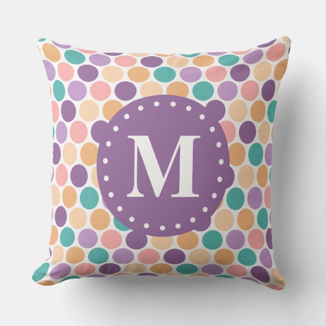 Spring Pastel Polka Dots Pattern met Monogram Kussen (Voorkant)