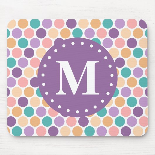 Spring Pastel Polka Dots Pattern met Monogram Muismat (Voorkant)