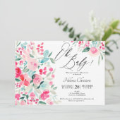 Spring pastel roze florale waterverf baby shower kaart (Staand voorkant)