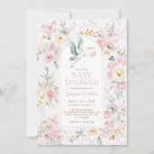 Spring Pastel Roze Ooievaar Wildflower Baby shower Kaart (Voorkant)