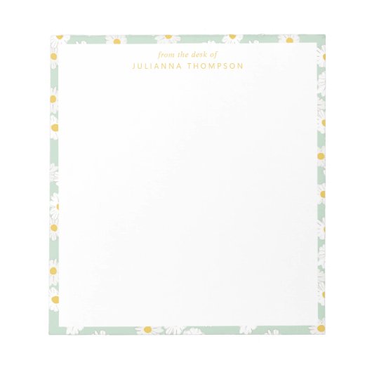 Spring Pastel Sage Daisies Personalized Desk Name Notitieblok (Voorkant)