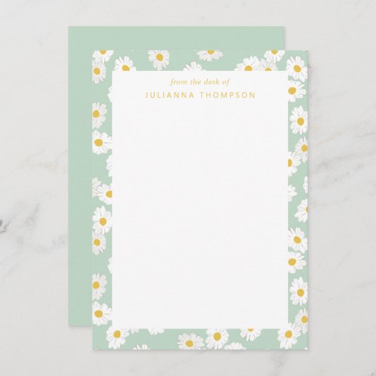 Spring Pastel Sage Daisies Personalized Desk Name Notitiekaartje (Voorkant / Achterkant)