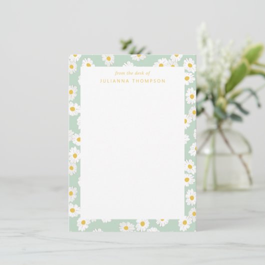 Spring Pastel Sage Daisies Personalized Desk Name Notitiekaartje (Staand voorkant)