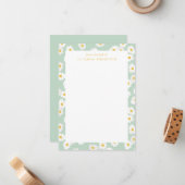 Spring Pastel Sage Daisies Personalized Desk Name Notitiekaartje (Voorkant / Achterkant in situ)