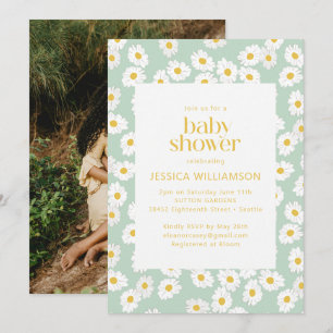 Spring Pastel Sage Groene Daisies Baby shower Foto Kaart