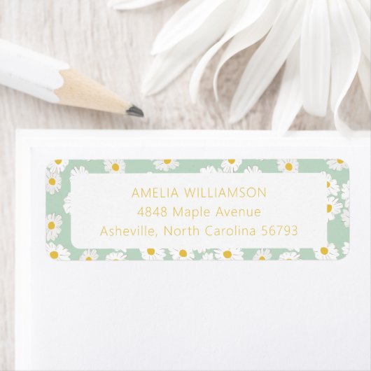 Spring Pastel Sage Groene Daisies Retouradres Etiket (Insitu)