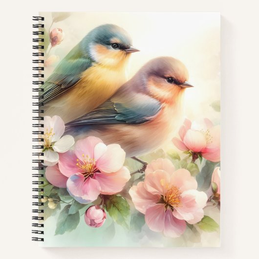 Spring Pastel Sweet Love Birds Blossoms Flowers Notitieboek (Voorkant)