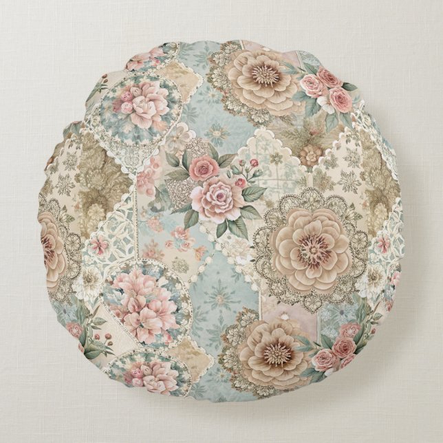 Spring Patchwork naadloos Rond Kussen (Voorkant)