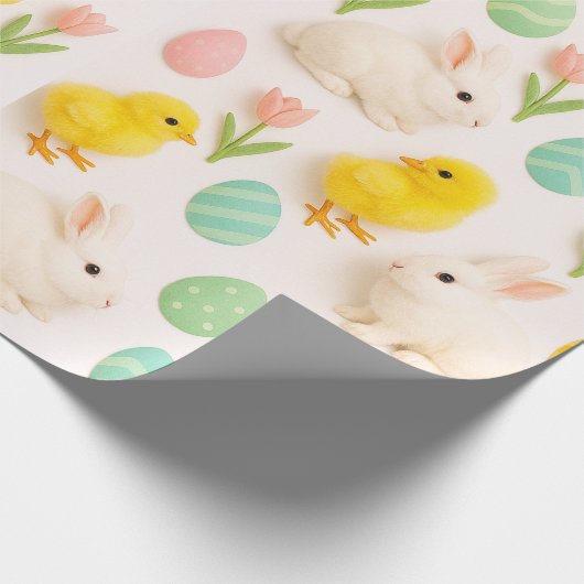 Spring Pattern Bunny Chicken Easter Eggs  Cadeaupapier (Hoek)