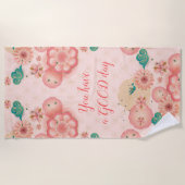 Spring Peach Flowers Garden Floral roze patroon Strandlaken (Voorkant)