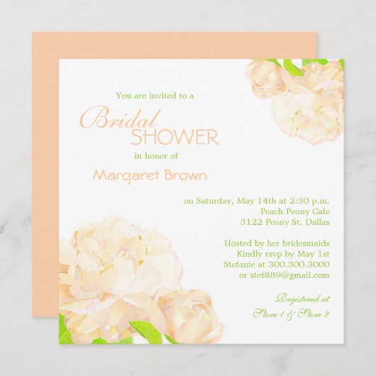 Spring Peach Peony Boho Vrijgezellenfeest Kaart (Voorkant / Achterkant)