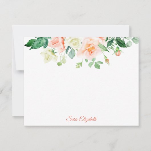 Spring Peach Rozen Gepersonaliseerde Flat Note Kaa Notitiekaartje (Voorkant)