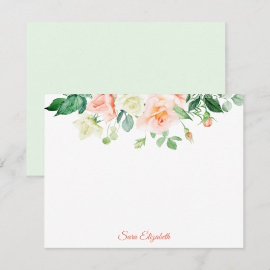 Spring Peach Rozen Gepersonaliseerde Flat Note Kaa Notitiekaartje (Voorkant / Achterkant)