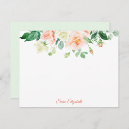 Spring Peach Rozen Gepersonaliseerde Flat Note Kaa Notitiekaartje