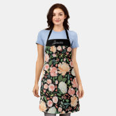 Spring Peach Waterverf Floral op zwarte naam Schort (Gedragen)