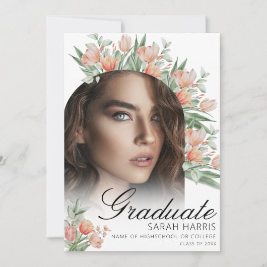 Spring Peachy Floral | Foto van Arch Afstuderen Aankondiging (Voorkant)
