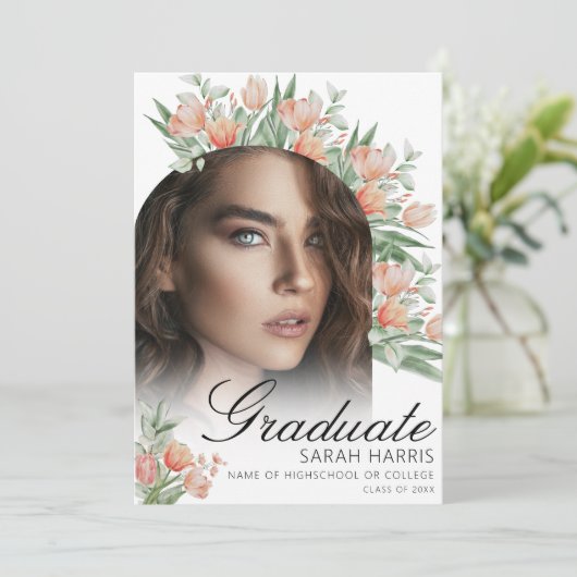 Spring Peachy Floral | Foto van Arch Afstuderen Aankondiging (Staand voorkant)