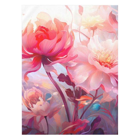 Spring Peony Bloom Garden Watercolor Tafelkleed (Voorkant)