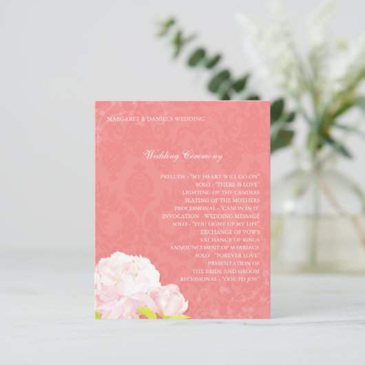 Spring Peony Coral Wedding Programme (Staand voorkant)