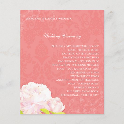 Spring Peony Coral Wedding Programme (Voorkant)