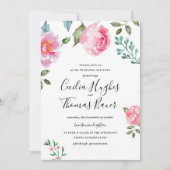 Spring Peony Floral Wedding Invitation Kaart (Voorkant)