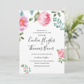 Spring Peony Floral Wedding Invitation Kaart (Staand voorkant)