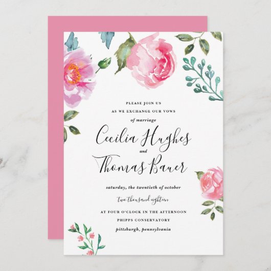 Spring Peony Floral Wedding Invitation Kaart (Voorkant / Achterkant)