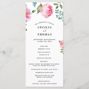 Spring Peony Floral Wedding Programma Programmakaart