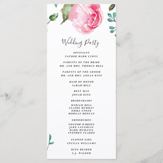 Spring Peony Floral Wedding Programma Programmakaart (Achterkant)