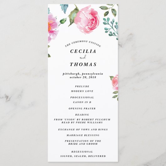 Spring Peony Floral Wedding Programma Programmakaart (Voorkant)
