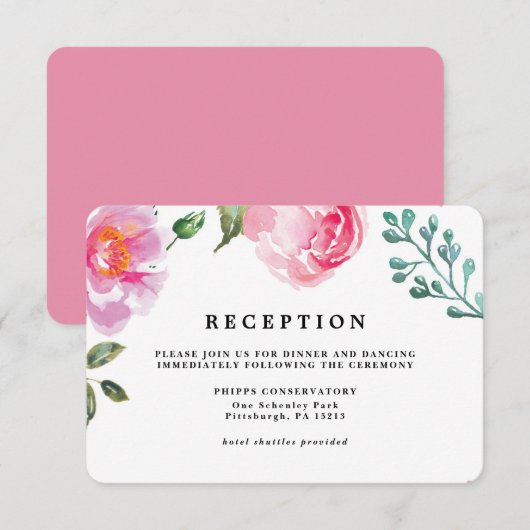 Spring Peony Floral Wedding Reception Card Kaart (Voorkant / Achterkant)