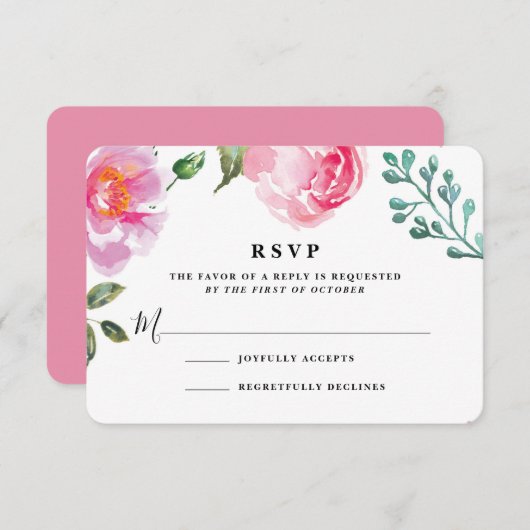 Spring Peony Floral Wedding Reply Card RSVP Kaartje (Voorkant / Achterkant)