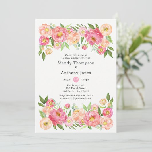 Spring Peony Flower Couples Shower Kaart (Staand voorkant)