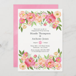 Spring Peony Flowers Engagement Party Kaart