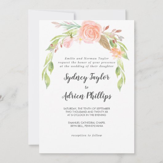 Spring Peony Formal Wedding Invitation Kaart (Voorkant)