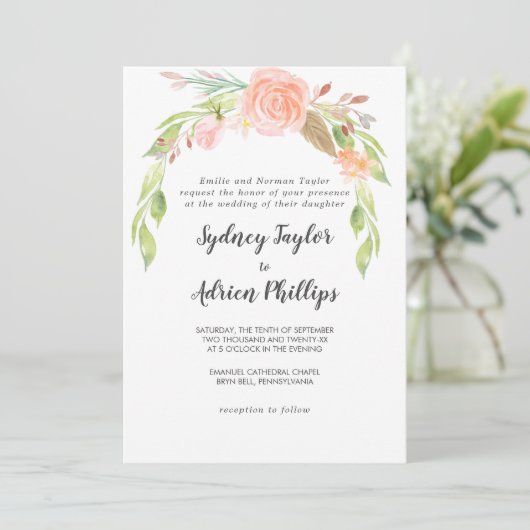 Spring Peony Formal Wedding Invitation Kaart (Staand voorkant)