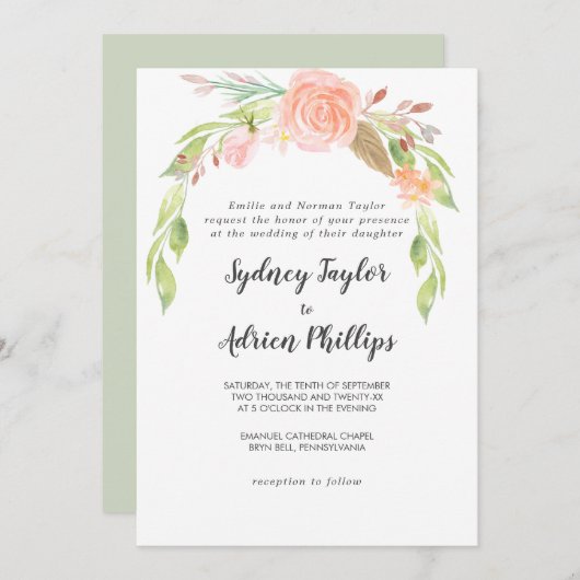 Spring Peony Formal Wedding Invitation Kaart (Voorkant / Achterkant)