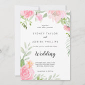 Spring Peony Front and Back Wedding Invitation Kaart (Voorkant)